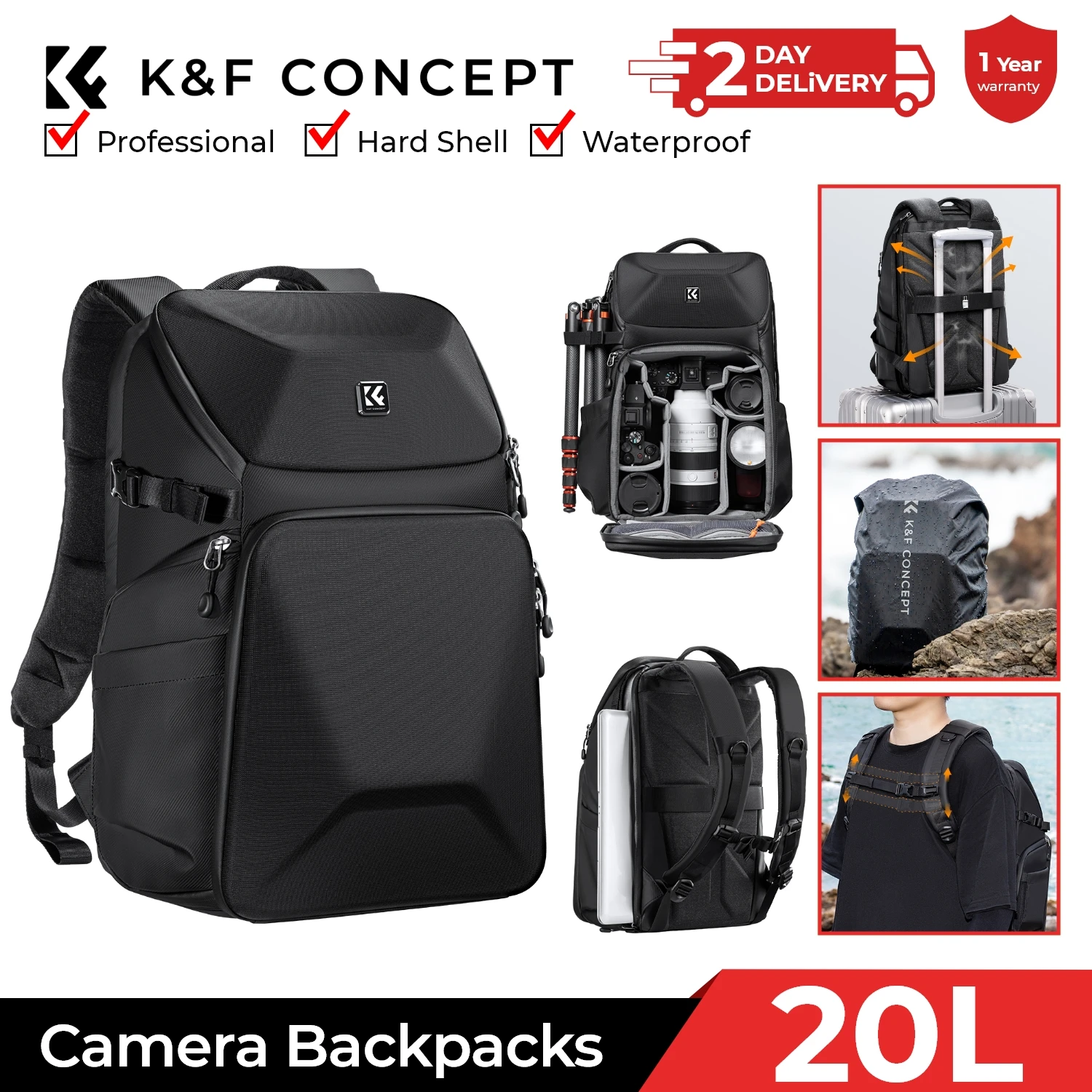 Photography Lighting Equipment Bags - K&F CONCEPT 20L 카메라 백팩 방수
