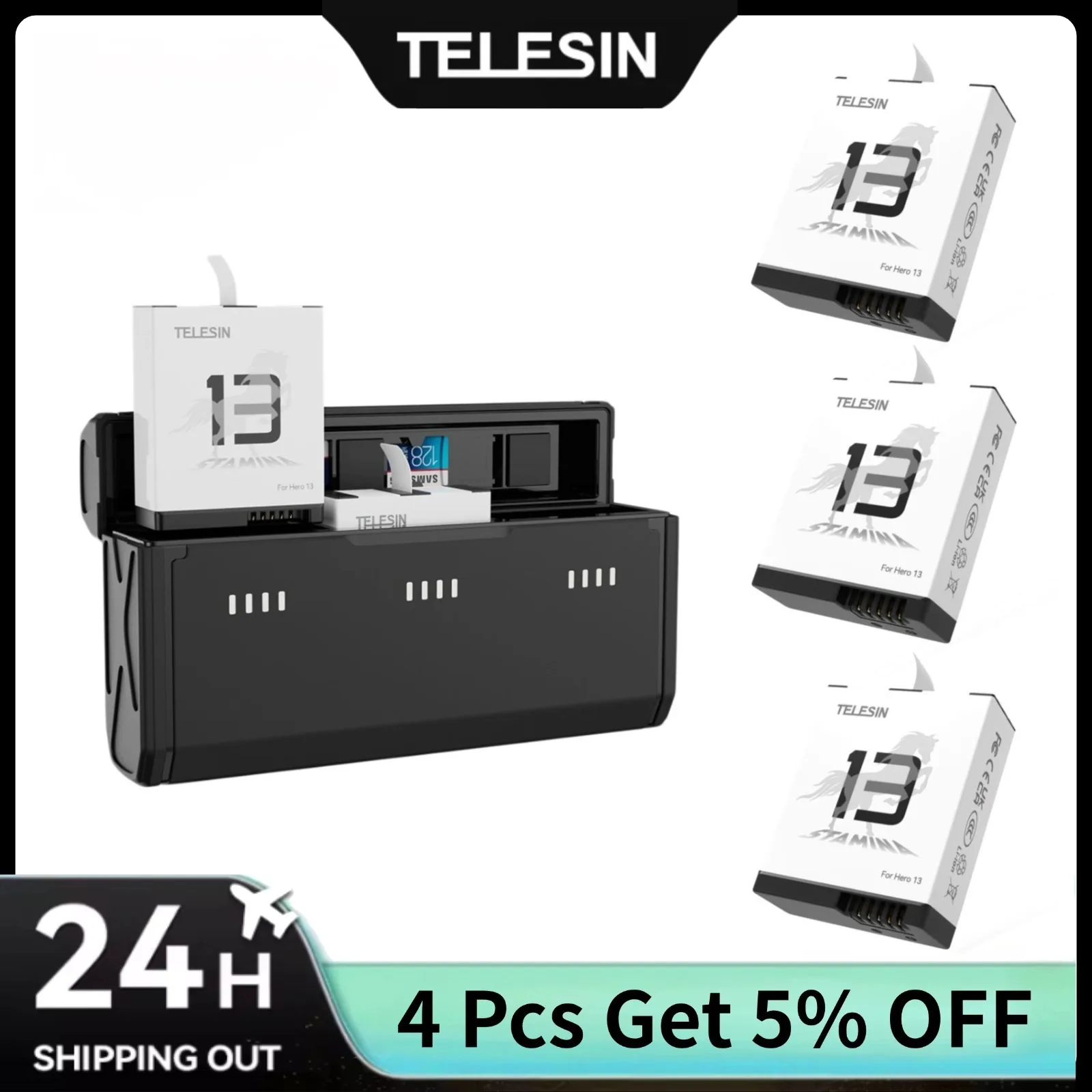 Gopro Action Camera Hero 13 Black - TELESIN 휴대용 고속 충전 박스 및
