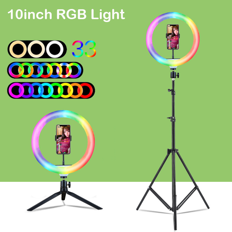 Photography Lighting Youtube - 10인치(26cm) RGB 링 라이트 삼각대 LED