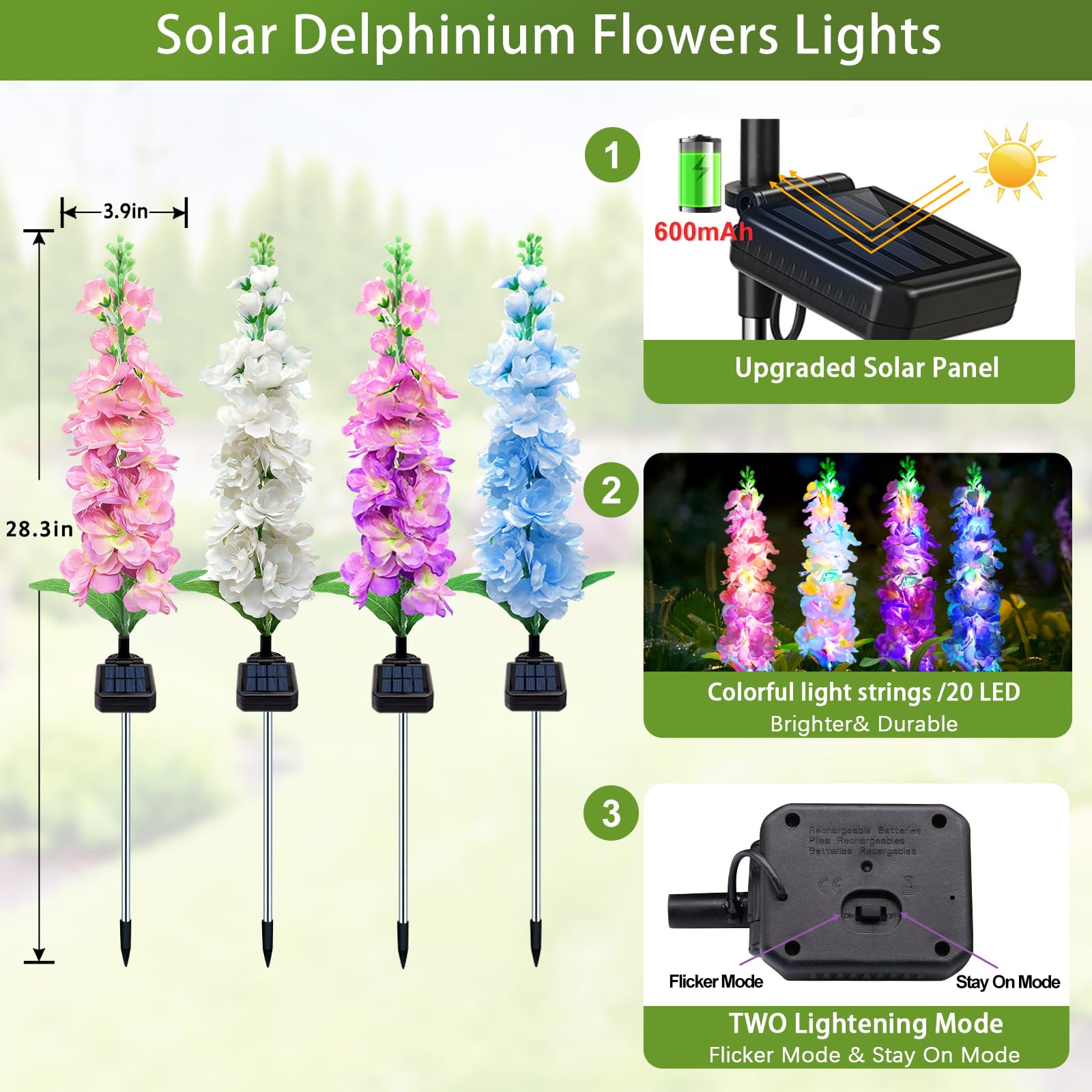 태양광 정원 조명, 태양광 델피늄 꽃 조명 4팩 80  - Flower Photography Led Lighting Pack 리뷰 및 가격