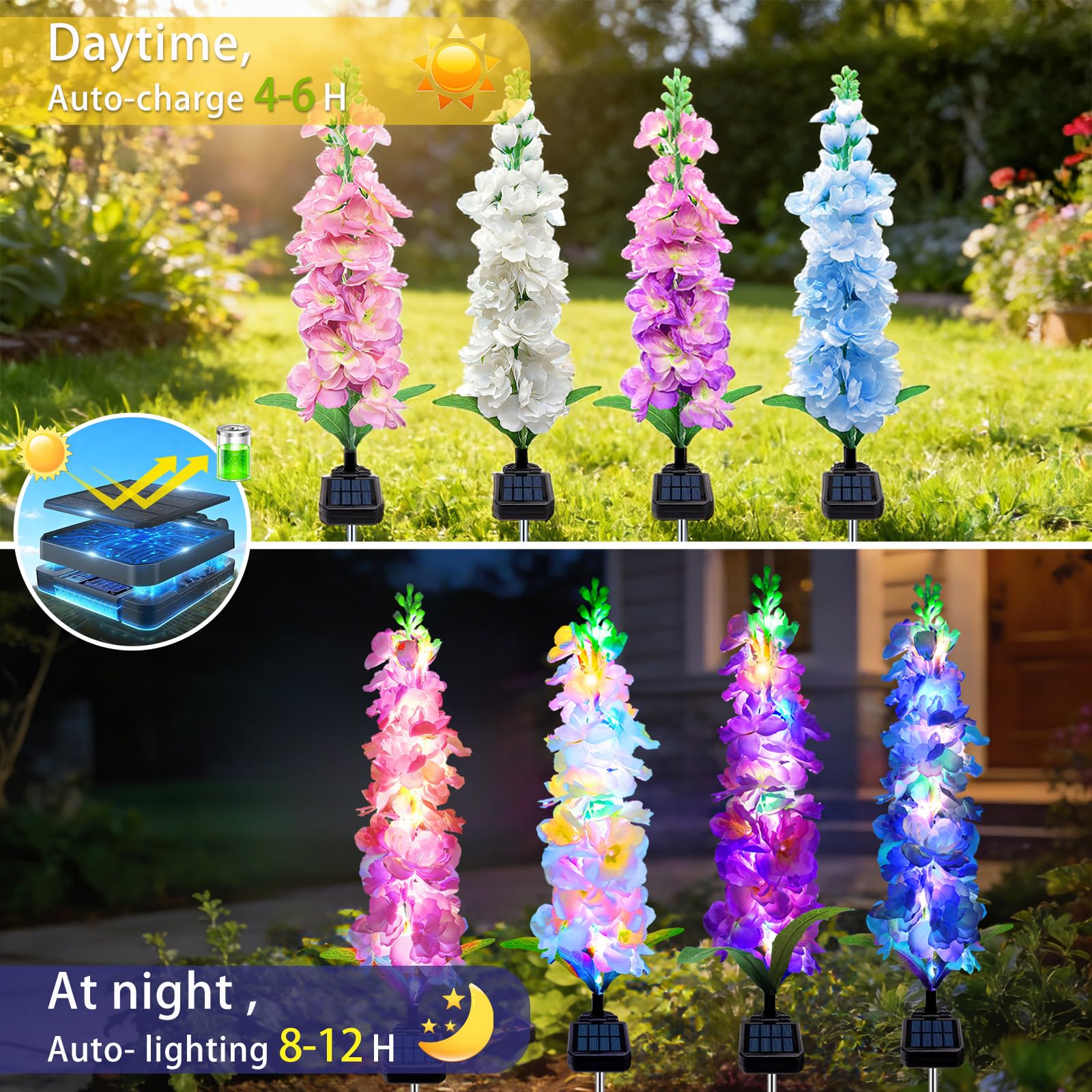 태양광 정원 조명, 태양광 델피늄 꽃 조명 4팩 80  - Flower Photography Led Lighting Pack 리뷰 및 가격